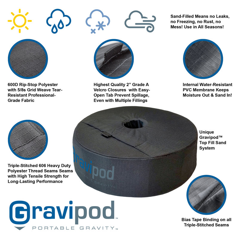 Gravipod 18" Round Umbrella Base Weight Bag Up to 85 lbs. & Reviews